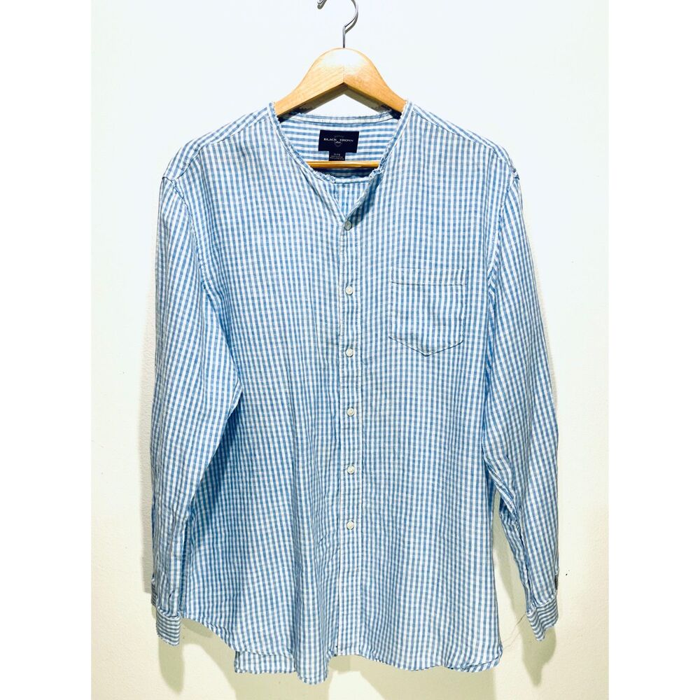 Black Brown linen shirt blue Guingan long sleeve summer beach resort men's XL